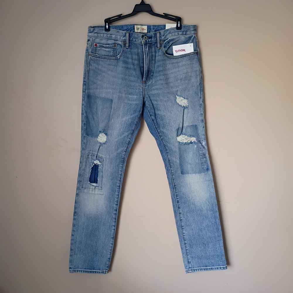 Gap Men Core Denim Distressed Ripped Skinny Jeans Medium Washed Size 32
